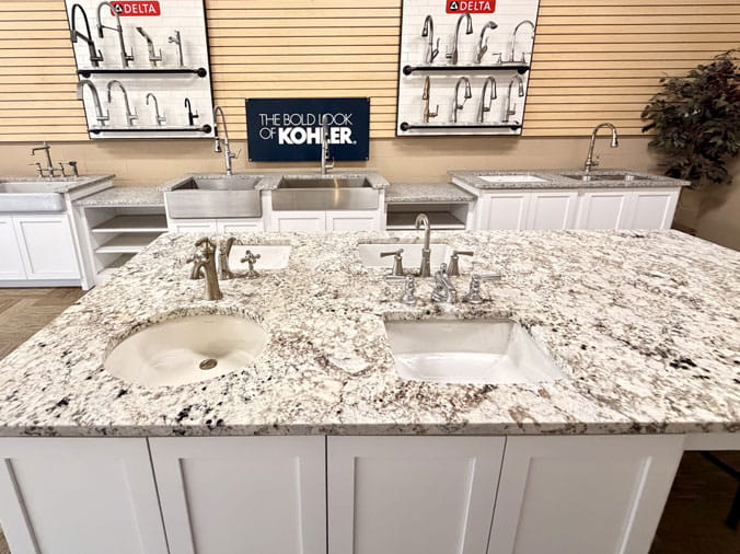 Kohler kitchen display at Hughes Plumbing Supply Monroe North Carolina